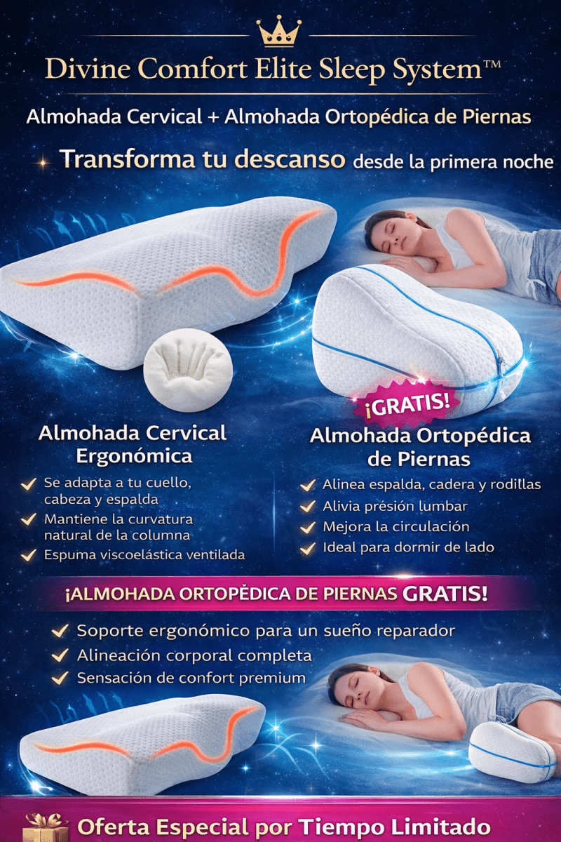 Divine Confort Almohada Cervical + Almohada Ortopédica para Piernas GRATIS