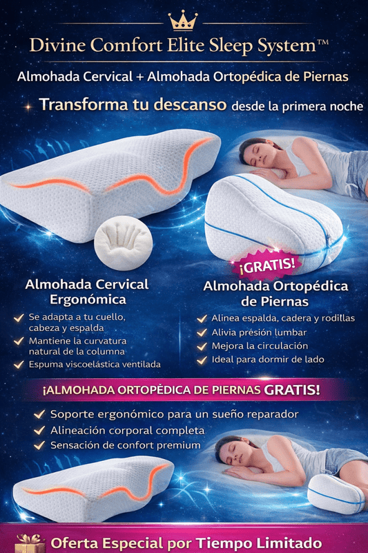 Divine Confort Almohada Cervical + Almohada Ortopédica para Piernas GRATIS